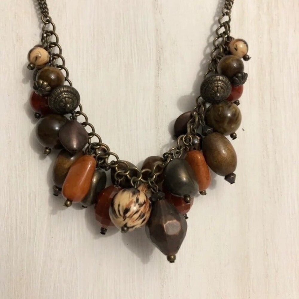 Chunky Beaded Necklace Natural Colors
